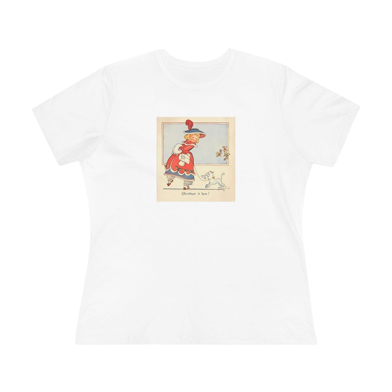 Christmas is Here - Vintage Girl with Poodle - Women's Softstyle Tee - Whippie's
