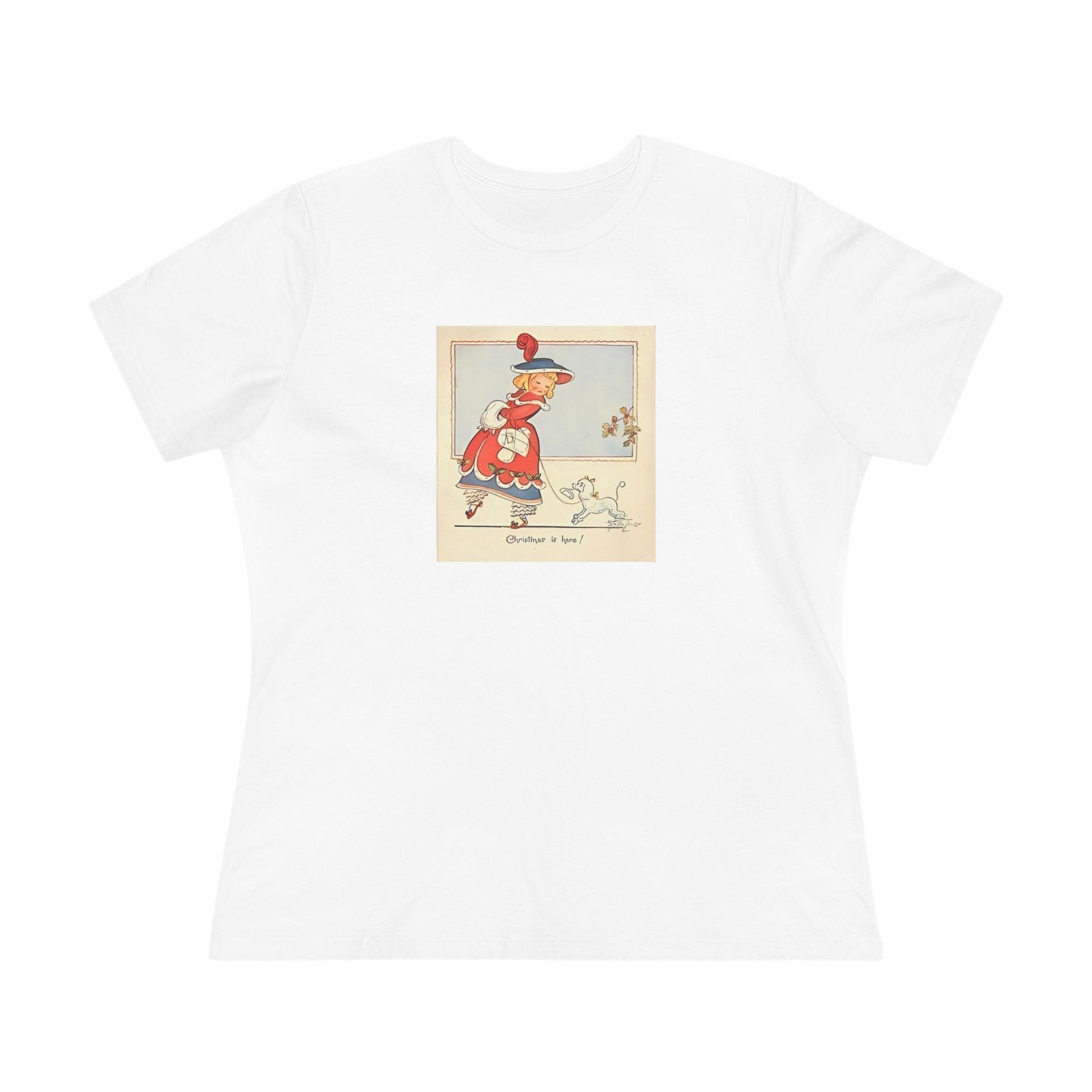 Christmas is Here - Vintage Girl with Poodle - Women's Softstyle Tee - Whippie's