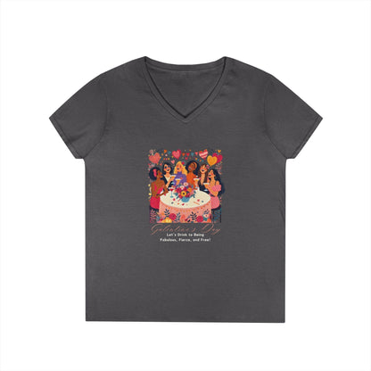 💖 Galentine's Day: Fabulous, Fierce & Free! 🥂 Ladies' V-Neck Tee ✨ Celebrate the power of female friendship! - Whippie's