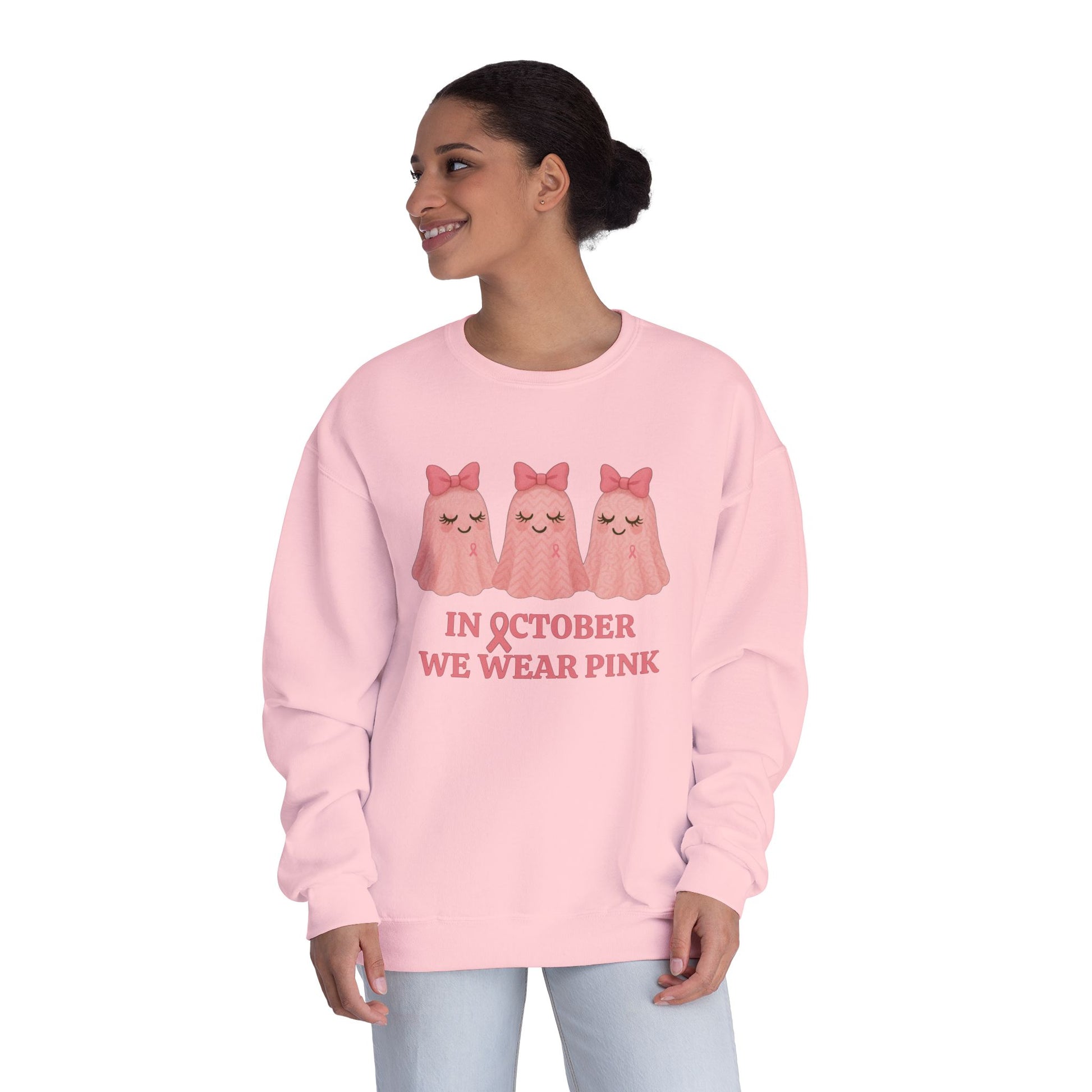 In October We Wear Pink: Cute Ghost Unisex Crewneck Sweatshirt - Whippie's
