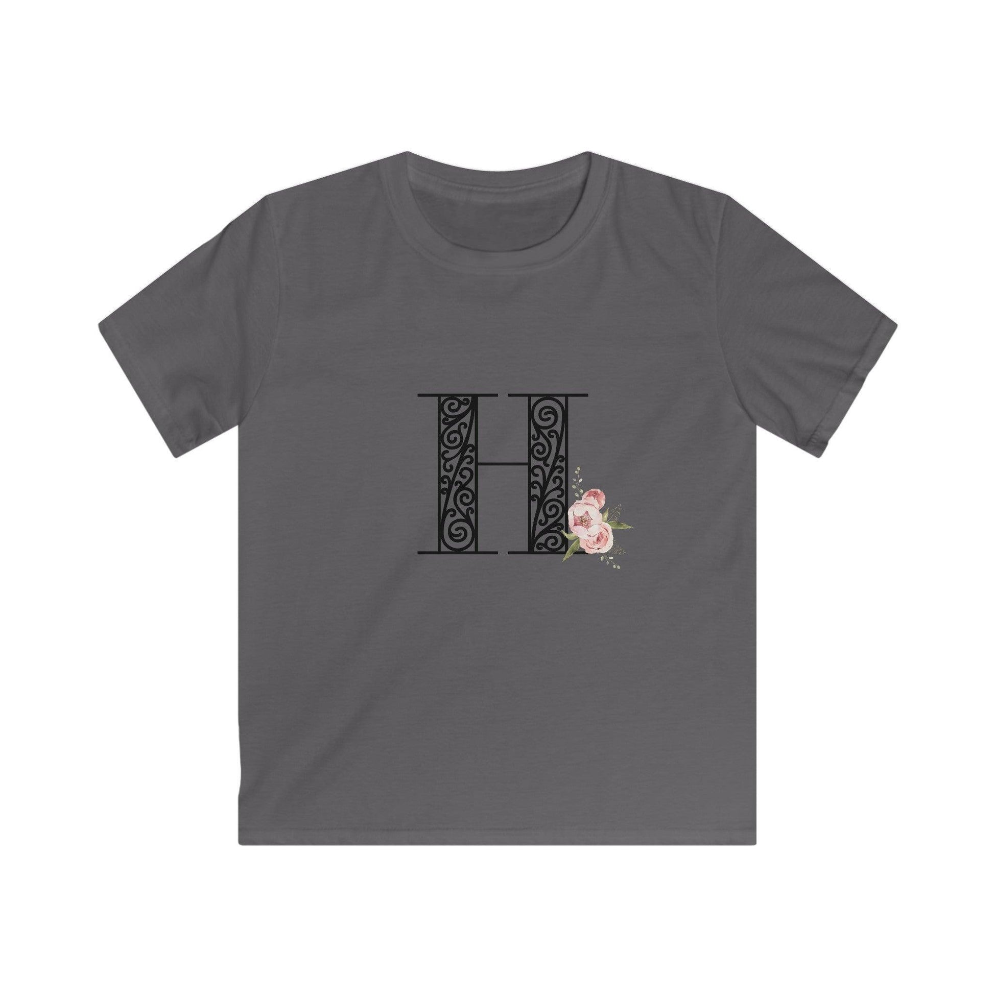 Floral Letters: Letter H - Kids Softstyle Tee - Whippie's
