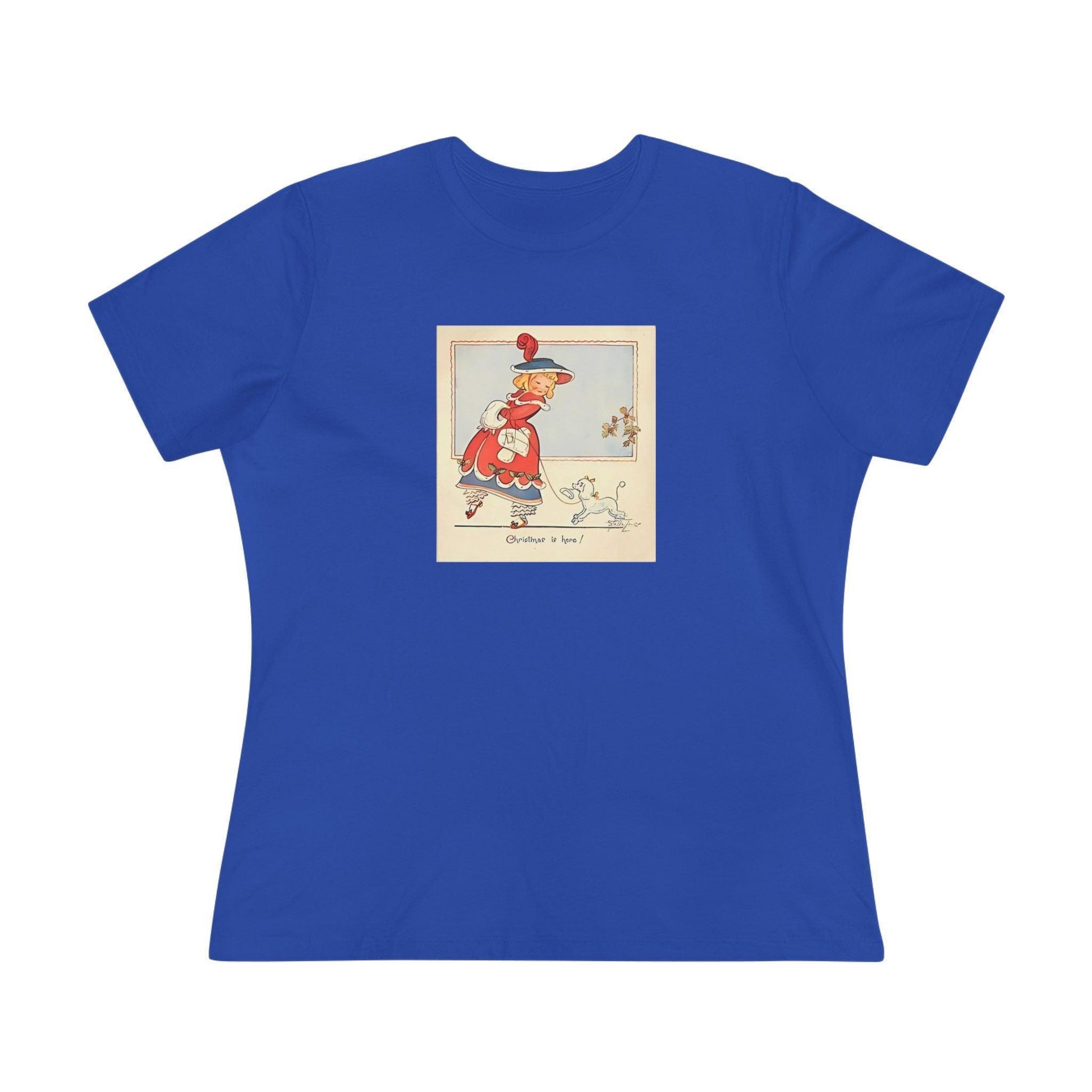 Christmas is Here - Vintage Girl with Poodle - Women's Softstyle Tee - Whippie's