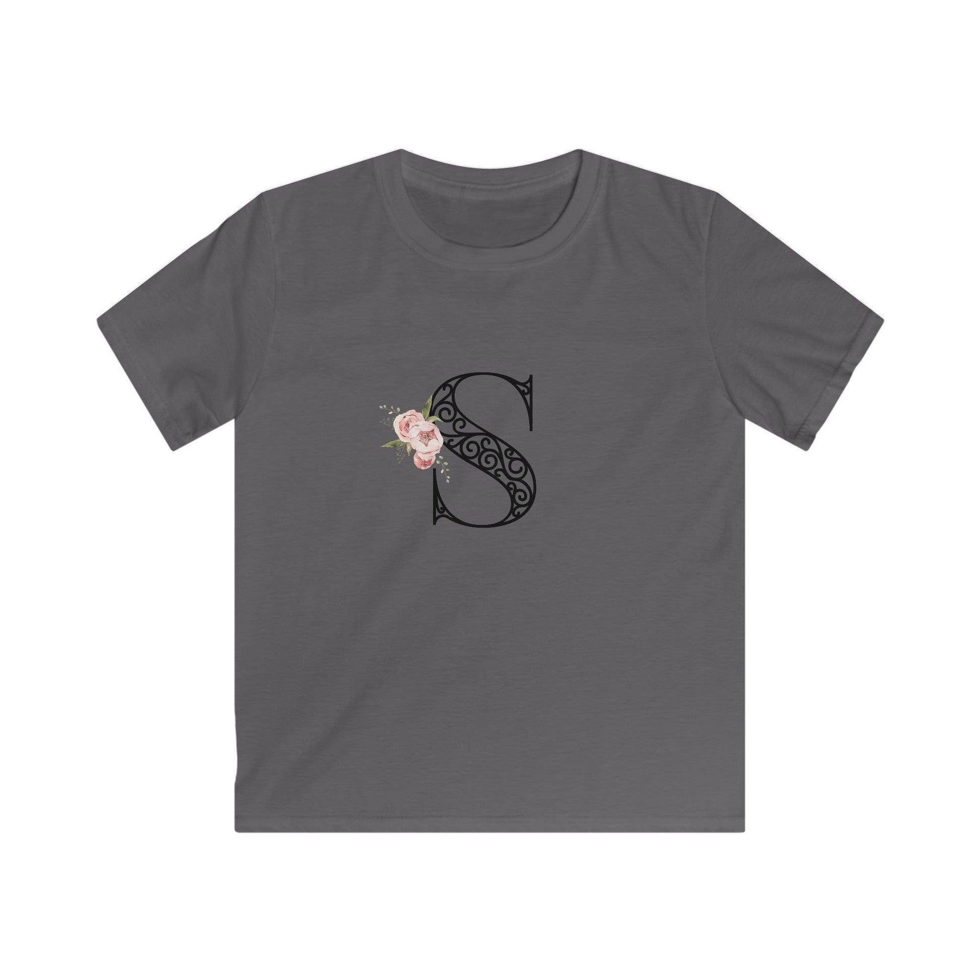 Floral Letters: Letter S - Kids Softstyle Tee - Whippie's
