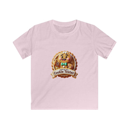 Official Cookie Tester 🍪 – Fun 3D Gingerbread Circle with Peekaboo Gingerbread Man - Kids Unisex Softstyle Tee - Whippie's
