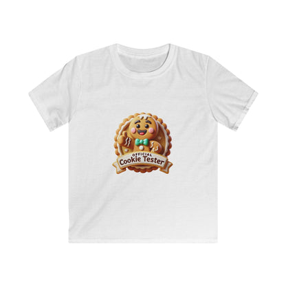 Official Cookie Tester 🍪 – Fun 3D Gingerbread Circle with Peekaboo Gingerbread Man - Kids Unisex Softstyle Tee - Whippie's
