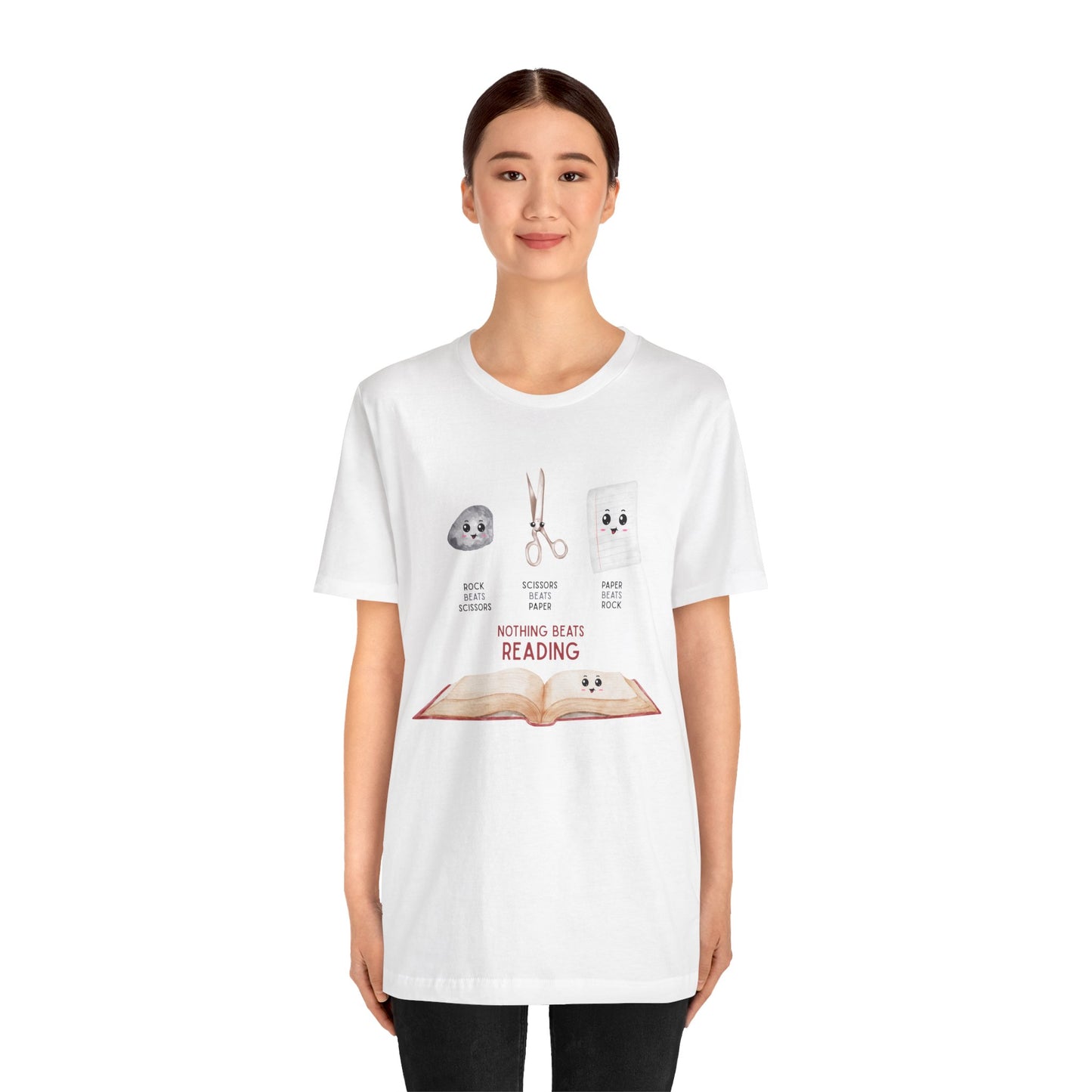 Nothing Beats Reading: Rock, Paper, Book Unisex Tee