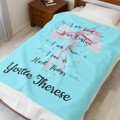 I am Kind, I am Creative, I am Brave, I can Do Hard Things Velveteen Plush Blanket - Personalizable - Whippie's