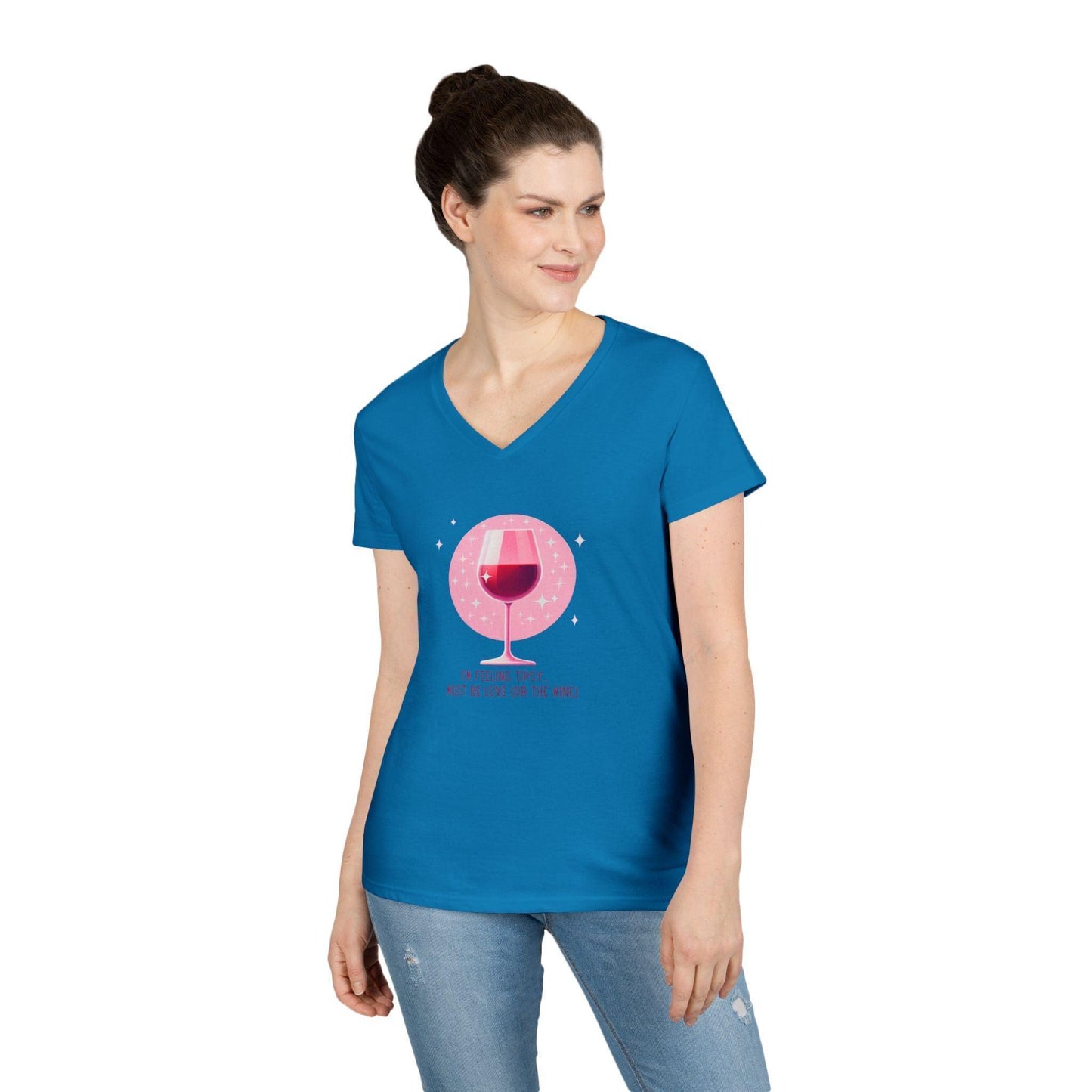 💖 I'm Feeling Tipsy... Must Be Love (or the Wine) 🍷 Ladies' V-Neck Tee ✨ Celebrate love and wine! - Whippie's