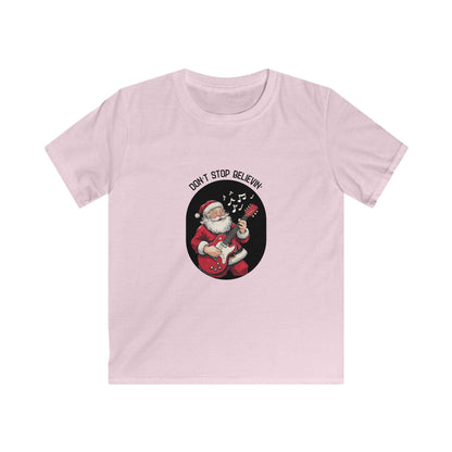 Rockin' Santa: Don't Stop Believin' in Holiday Cheer! Kids Softstyle Tee - Whippie's