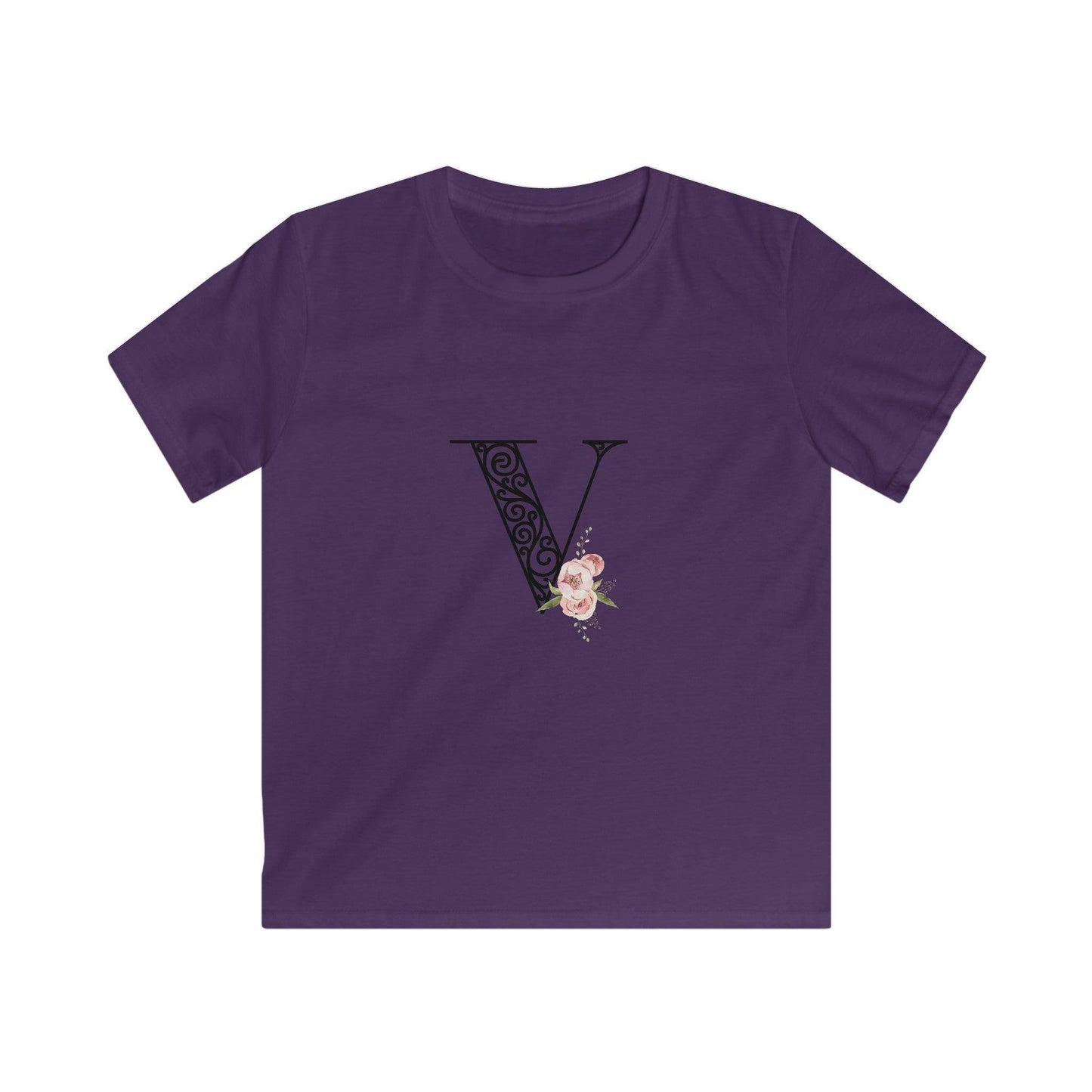 Floral Letters: Letter V - Kids Softstyle Tee - Whippie's