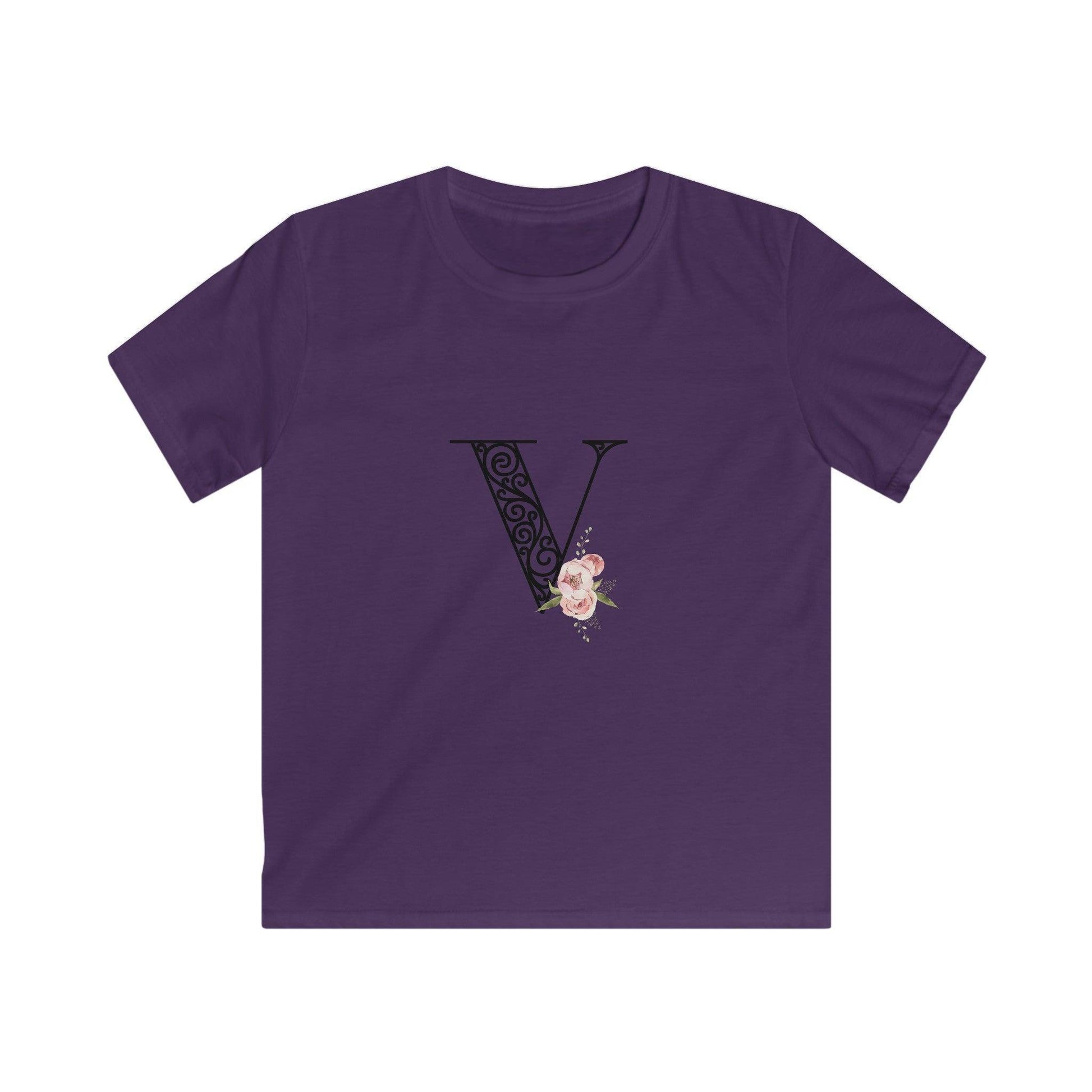 Floral Letters: Letter V - Kids Softstyle Tee - Whippie's