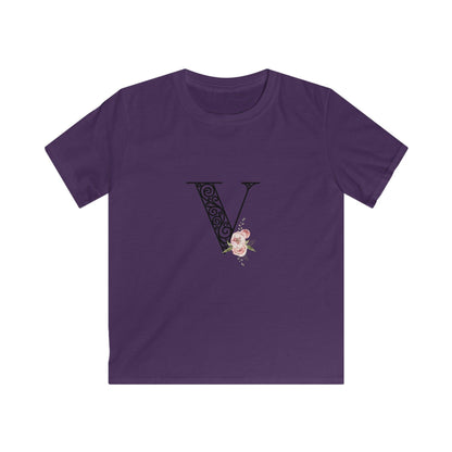 Floral Letters: Letter V - Kids Softstyle Tee - Whippie's