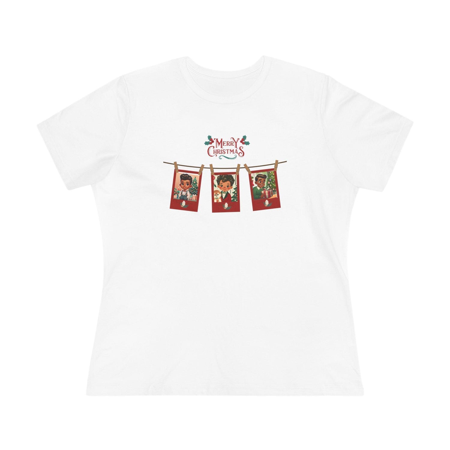 Merry Christmas - Photo Banner - Darker Skin Tone - Women's Softstyle Tee - Whippie's