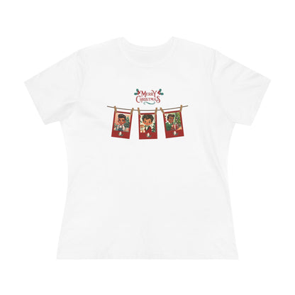 Merry Christmas - Photo Banner - Darker Skin Tone - Women's Softstyle Tee - Whippie's
