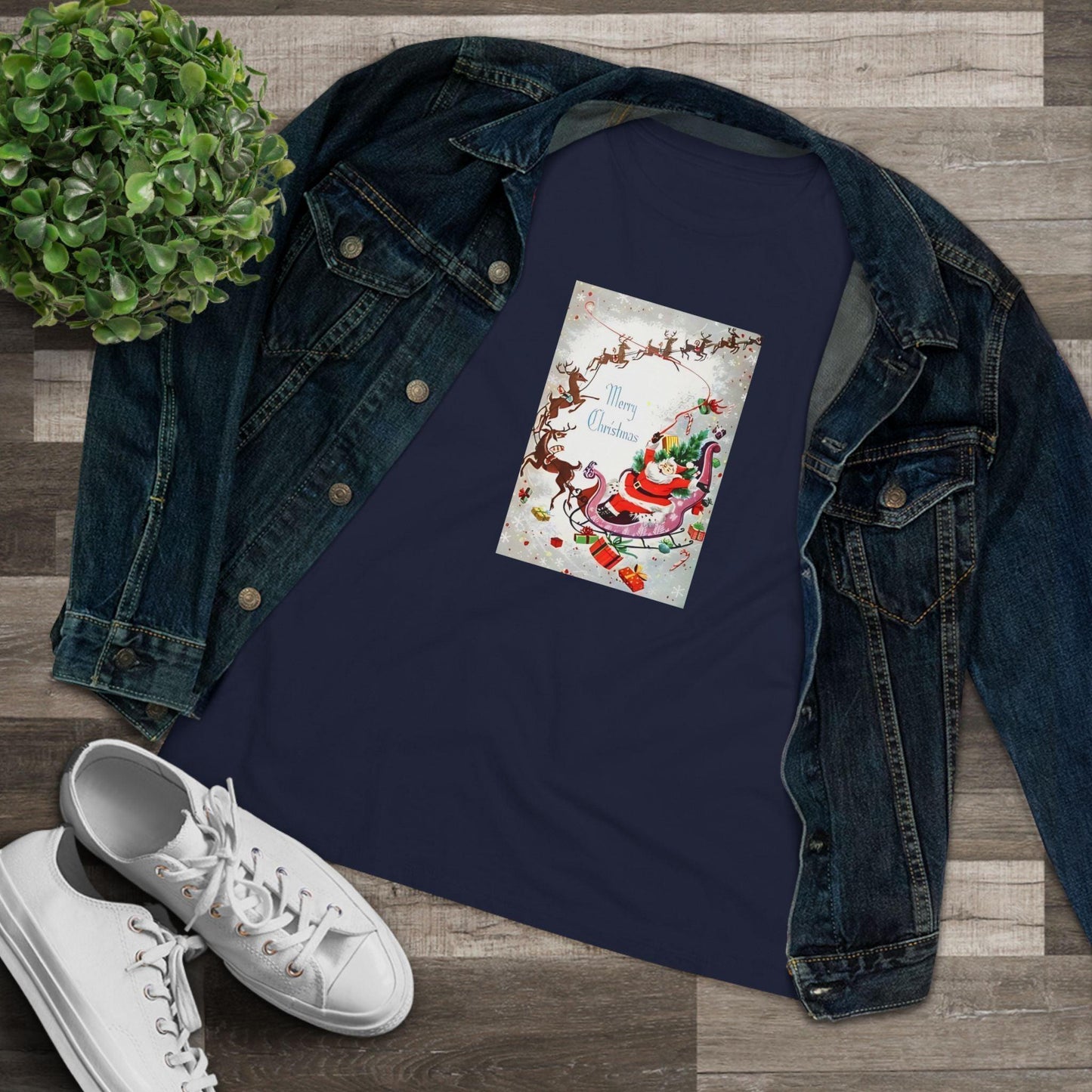Merry Christmas - Santa and His Sleigh - Women's Tee - Whippie's