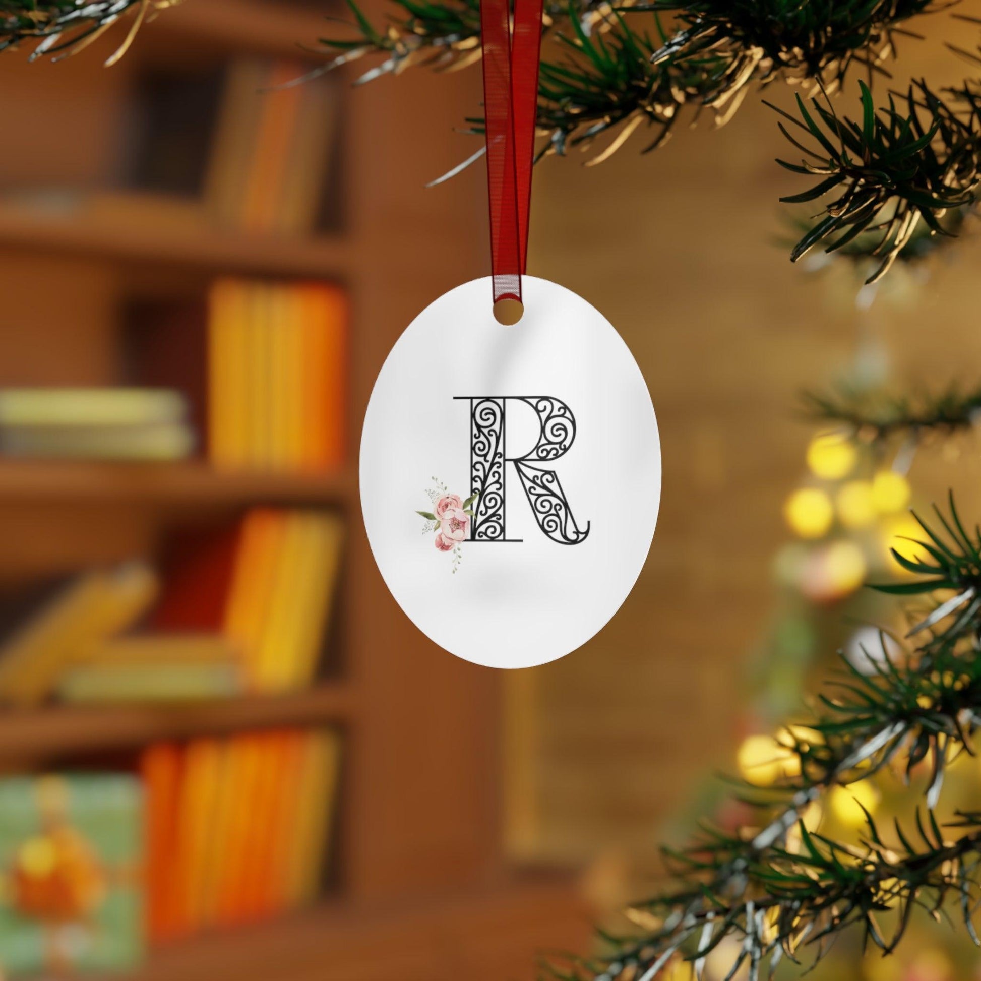 Floral Letters: Letter R - Metal Christmas Ornament - Whippie's