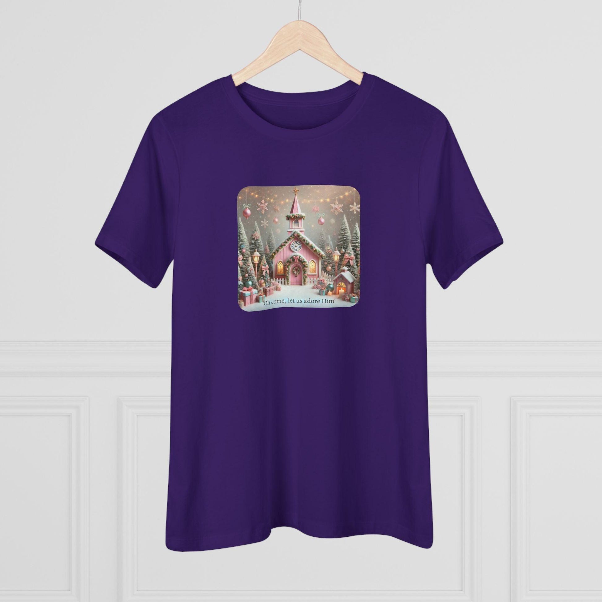 💖🏡 Pink Christmas Village - Oh Come, Let Us Adore Him ✨🎄 - Women's Softstyle Tee - Whippie's