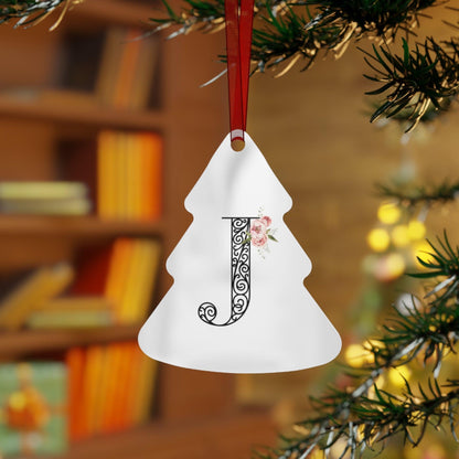 Floral Letters: Letter J - Metal Christmas Ornament - Whippie's