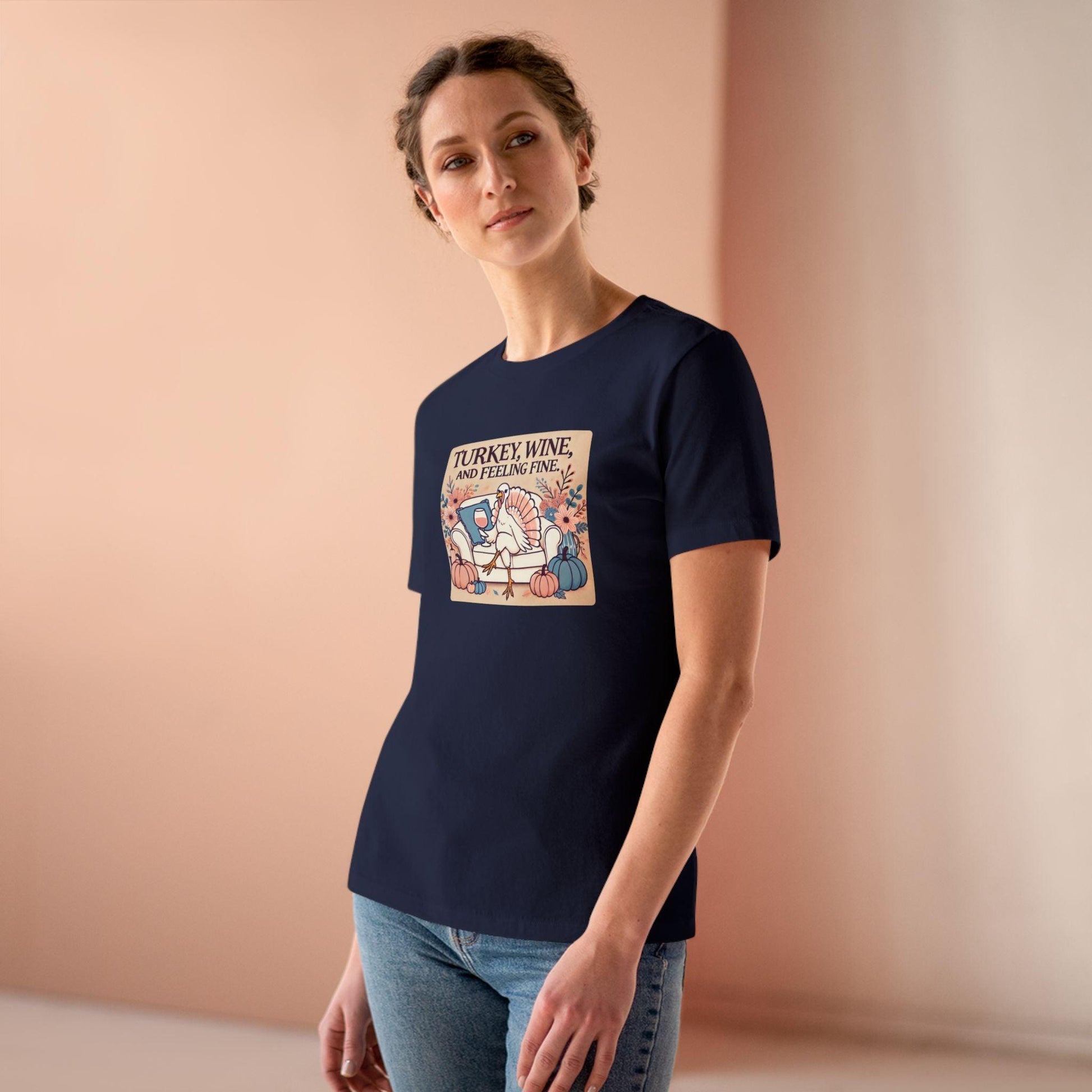 Turkey, Wine, Feeling Fine - Cheers to Thanksgiving! 🦃🍷 - Women's Softstyle Tee - Whippie's