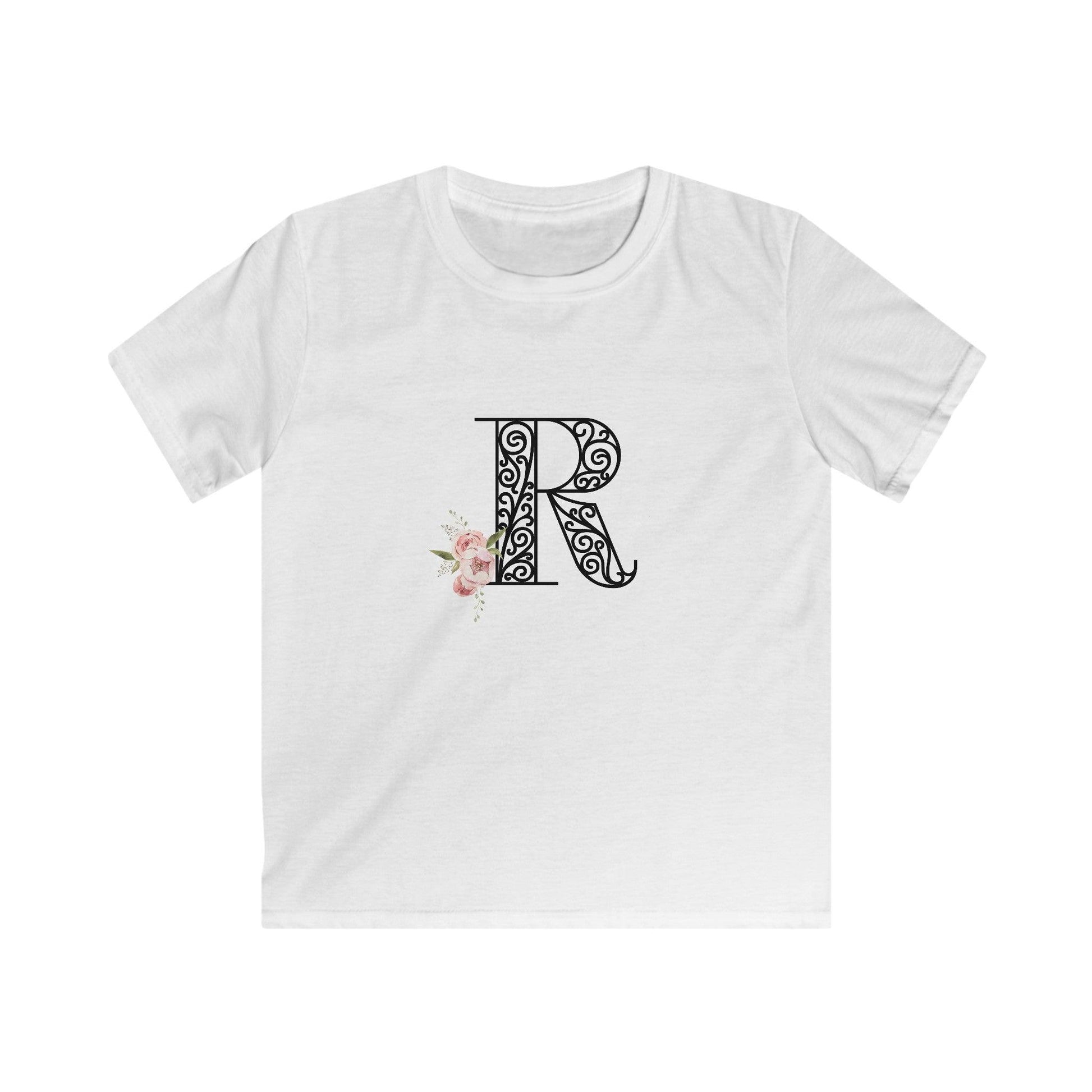 Floral Letters: Letter R - Kids Softstyle Tee - Whippie's