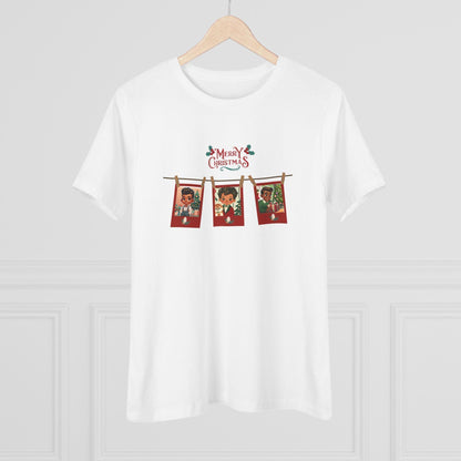 Merry Christmas - Photo Banner - Darker Skin Tone - Women's Softstyle Tee - Whippie's