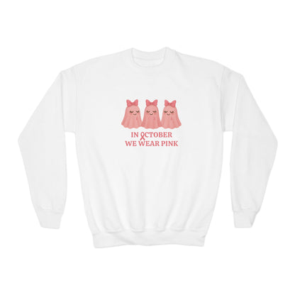 In October We Wear Pink: Cute Ghost Youth Crewneck - Whippie's