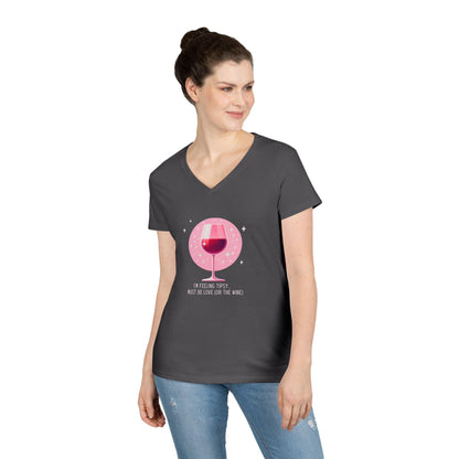 💖 I'm Feeling Tipsy... Must Be Love (or the Wine) 🍷 Ladies' V-Neck Tee ✨ Celebrate love and wine! - Whippie's