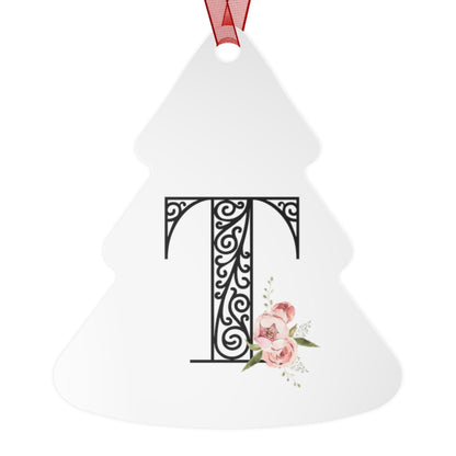 Floral Letters: Letter T - Metal Christmas Ornament - Whippie's