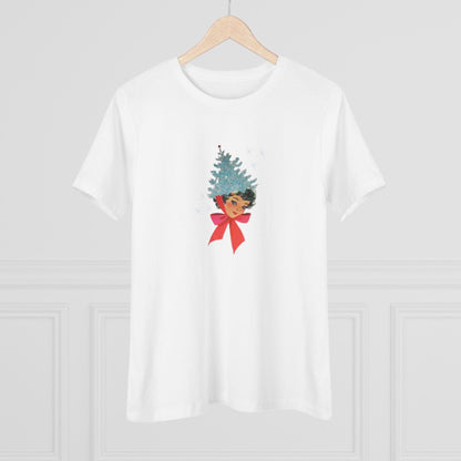 Retro Lady with Tinsel Christmas Tree Hat - Women's Tee - Whippie's