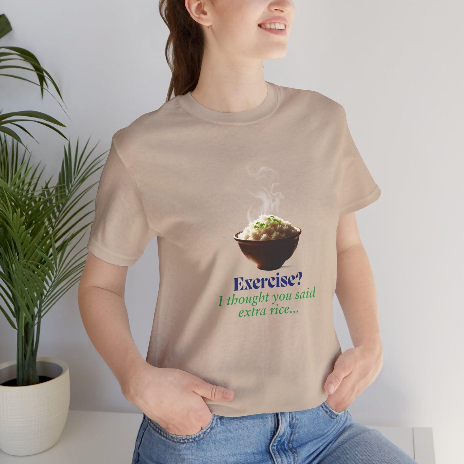 "Exercise? I Thought You Said Extra Rice!" Unisex Jersey Tee - 🍚 Fuel Your Body and Your Humor! 🍚 - Whippie's