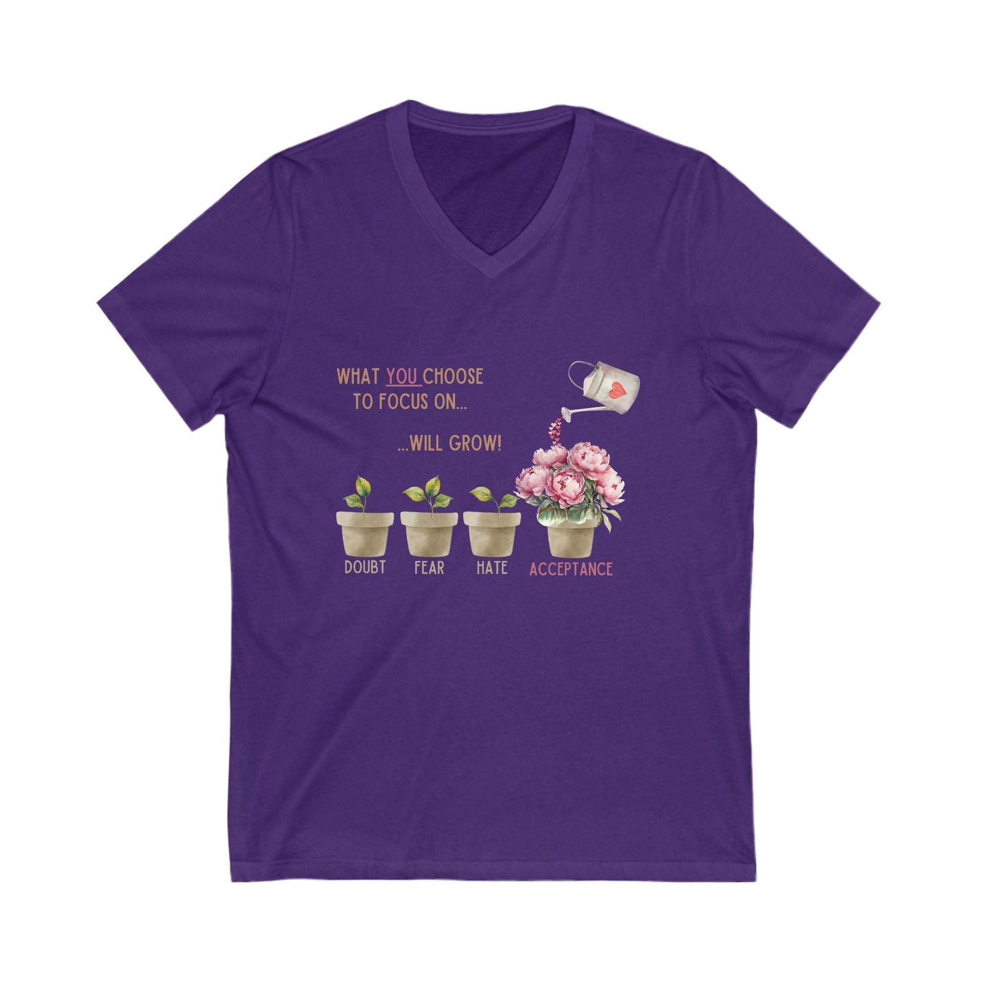 What You Choose to Focus On... Will Grow!" V-Neck Tee - 🌱 Cultivate Positivity and Style! 🌱 - Whippie's
