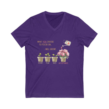 What You Choose to Focus On... Will Grow!" V-Neck Tee - 🌱 Cultivate Positivity and Style! 🌱 - Whippie's