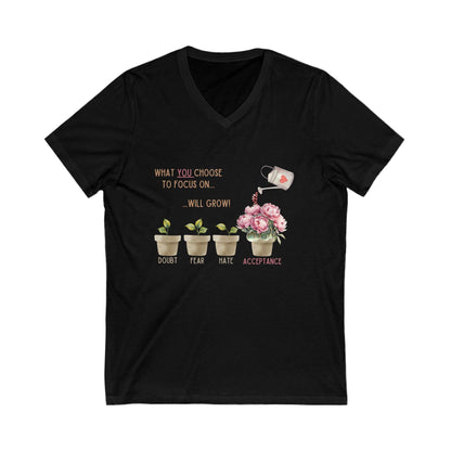 What You Choose to Focus On... Will Grow!" V-Neck Tee - 🌱 Cultivate Positivity and Style! 🌱 - Whippie's