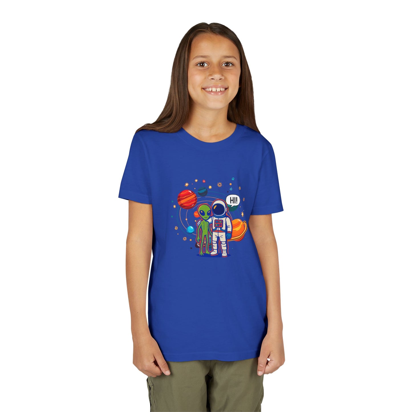 Greetings from Outerspace: Friendly Alien & Astronaut Youth Tee