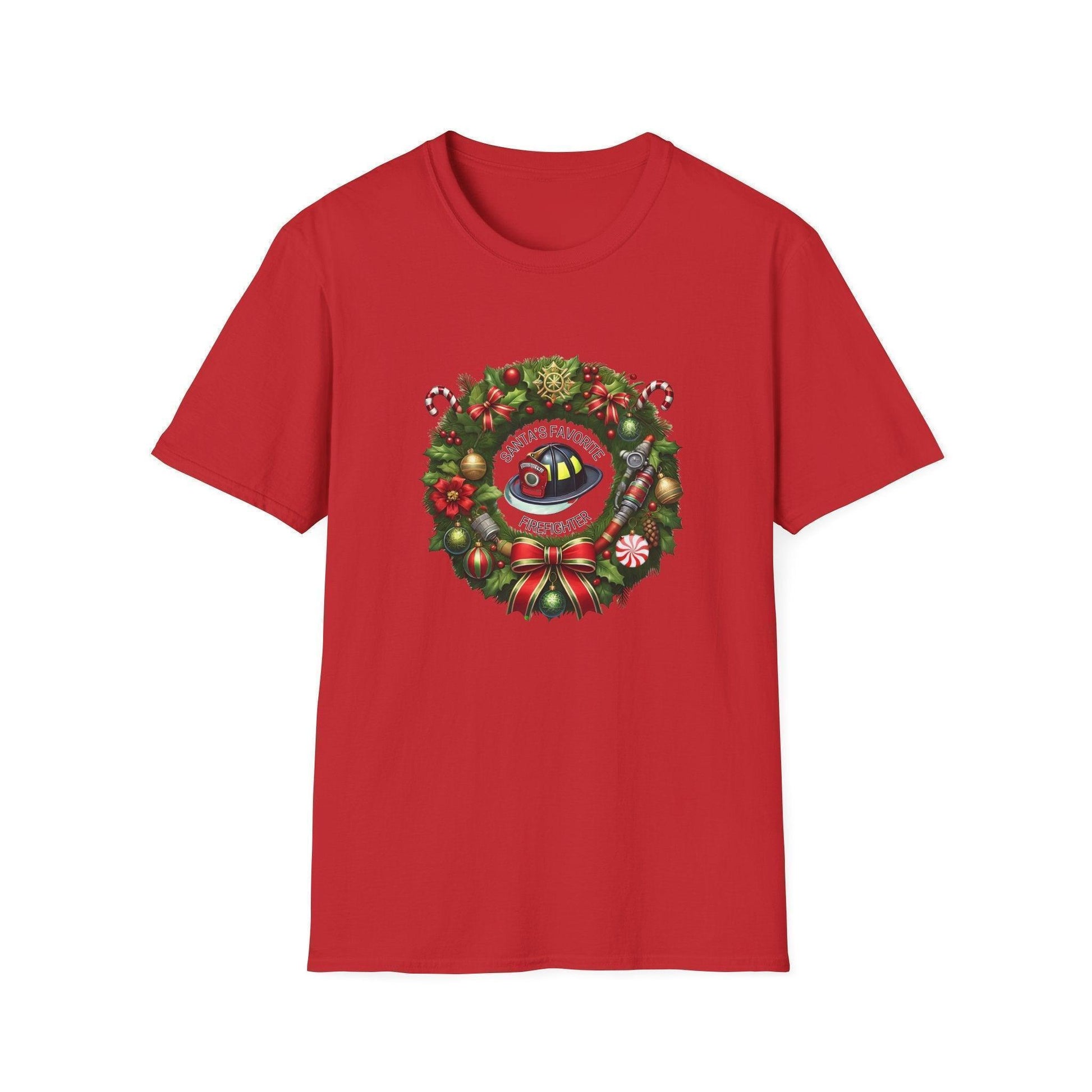 Santa's Favorite Firefighter - Wreath - Unisex Tee 🔥🎅 - Whippie's