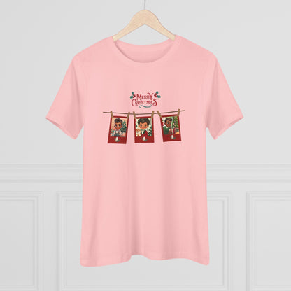 Merry Christmas - Photo Banner - Darker Skin Tone - Women's Softstyle Tee - Whippie's