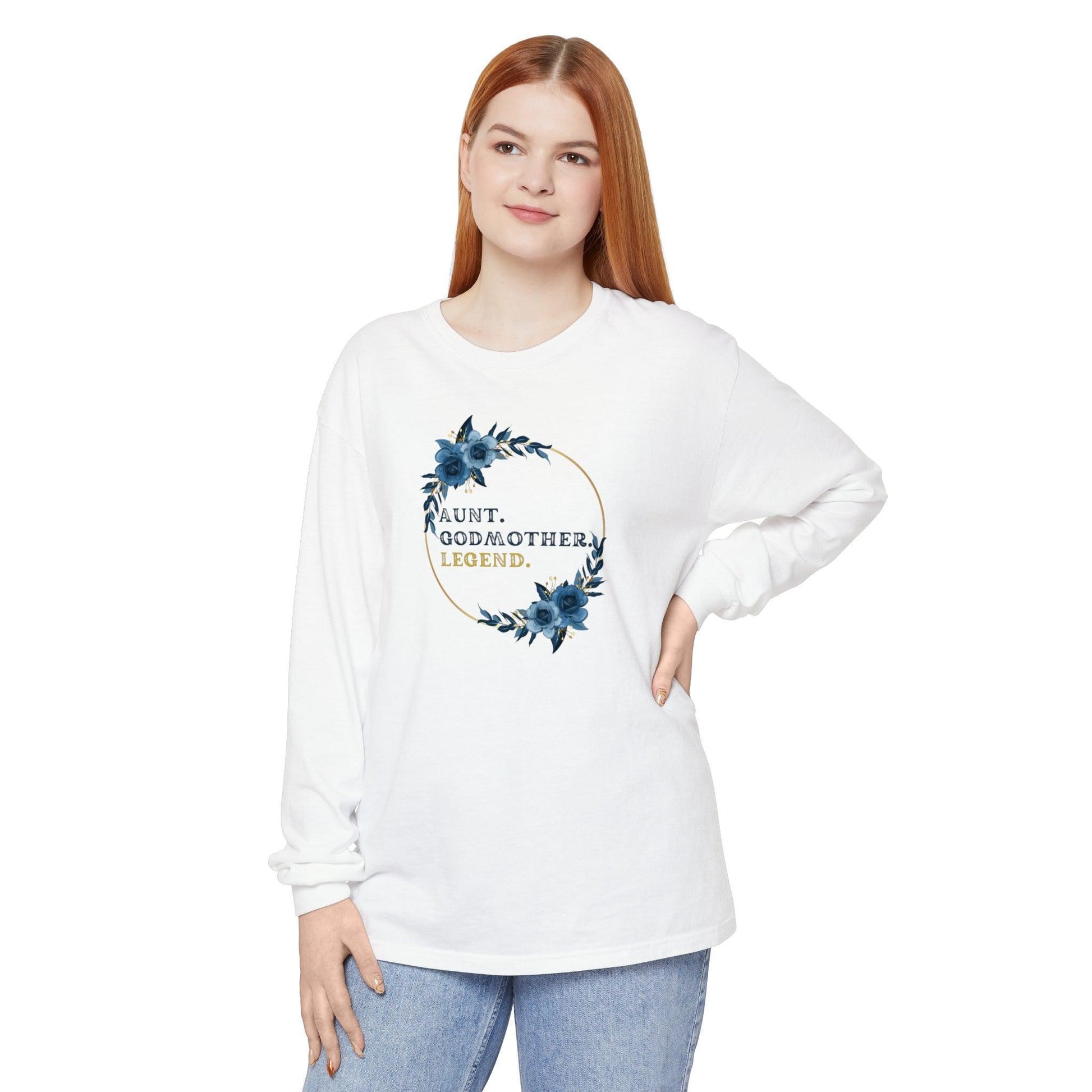 💐 Aunt. Godmother. Legend. Unisex Garment-Dyed Long Sleeve T-Shirt 👑 - Whippie's