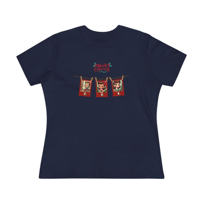 Merry Christmas - Photo Banner - Brunette Girls - Women's Softstyle Tee - Whippie's