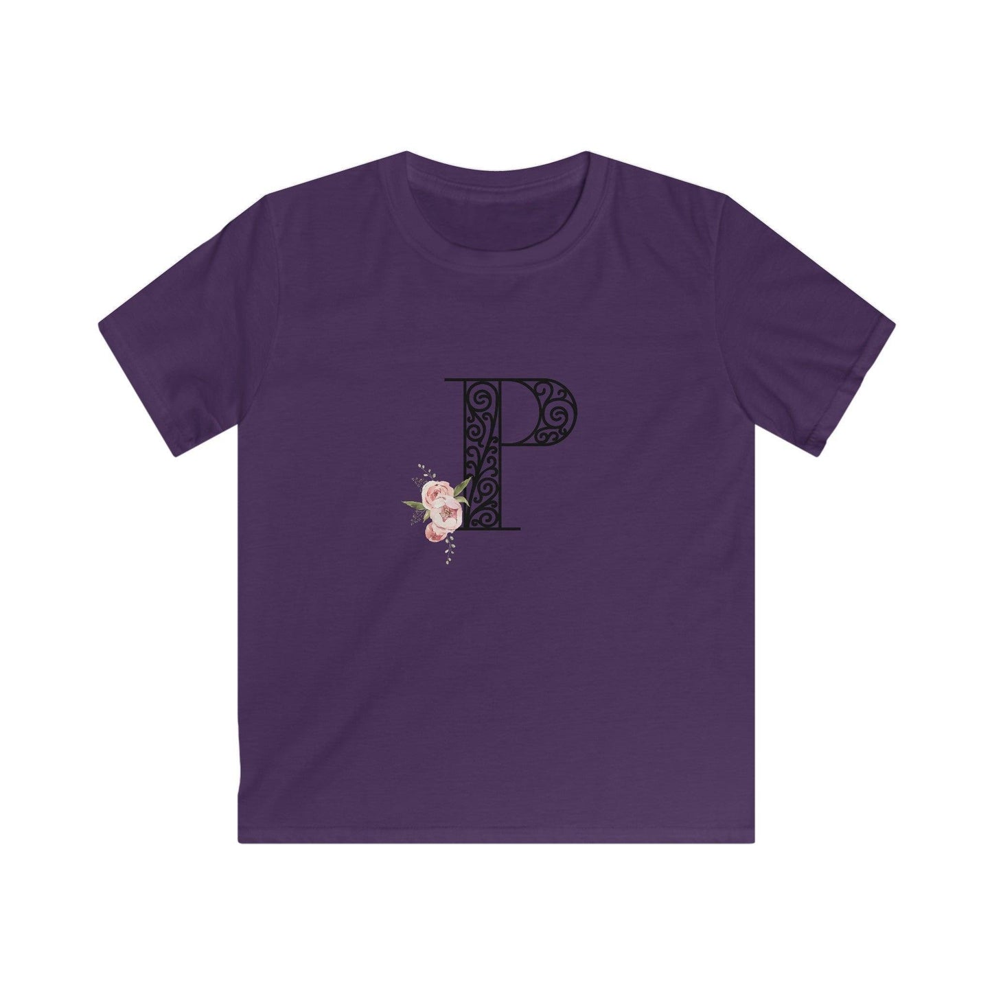 Floral Letters: Letter P - Kids Softstyle Tee - Whippie's