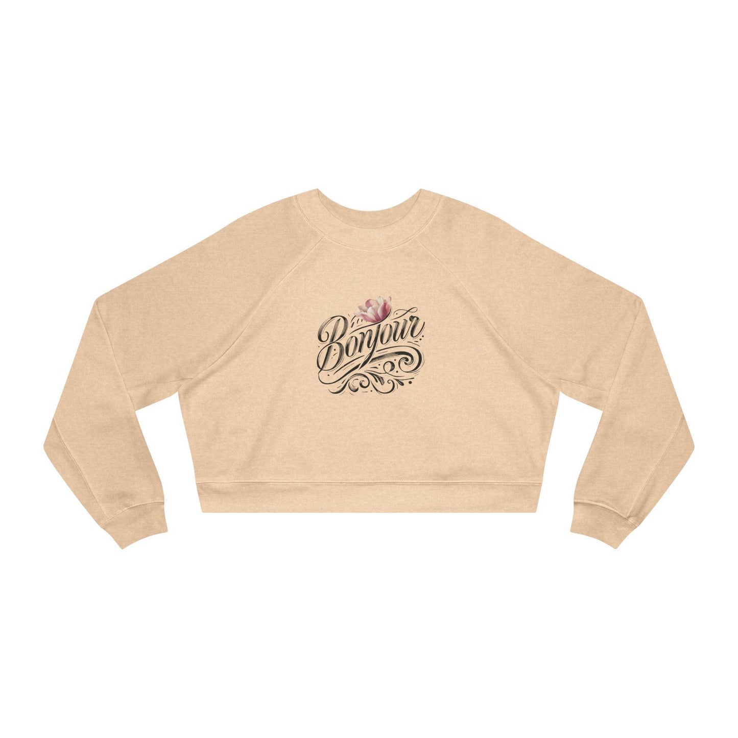 Bonjour! Cropped Fleece Pullover 🌷✨ Women's Cozy Sweatshirt 💖 - Whippie's