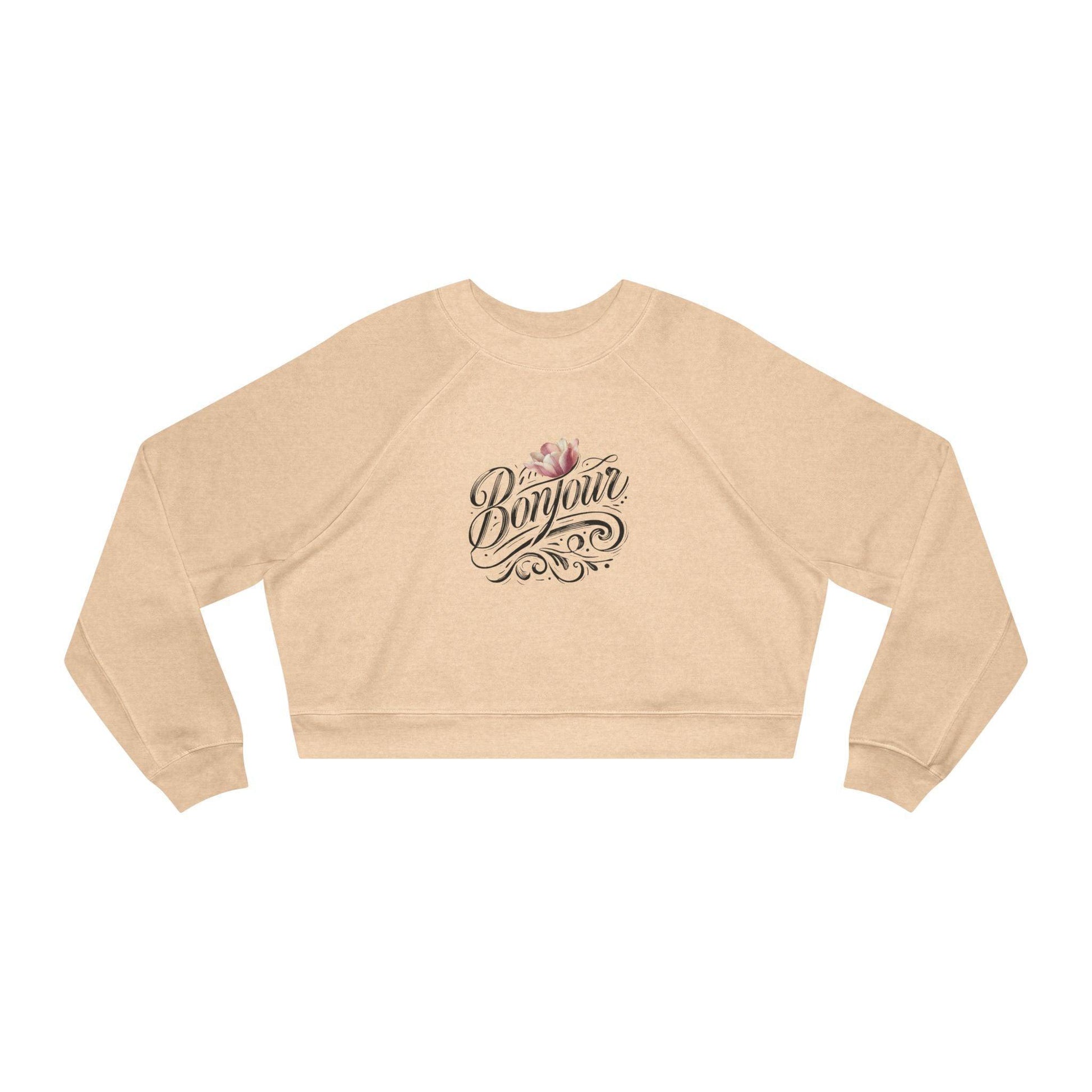 Bonjour! Cropped Fleece Pullover 🌷✨ Women's Cozy Sweatshirt 💖 - Whippie's