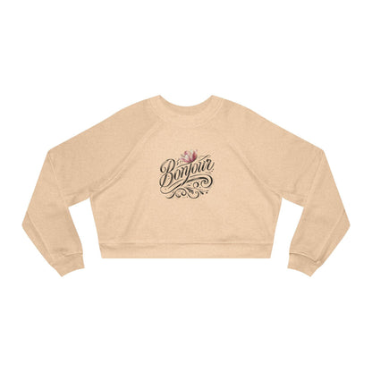 Bonjour! Cropped Fleece Pullover 🌷✨ Women's Cozy Sweatshirt 💖 - Whippie's