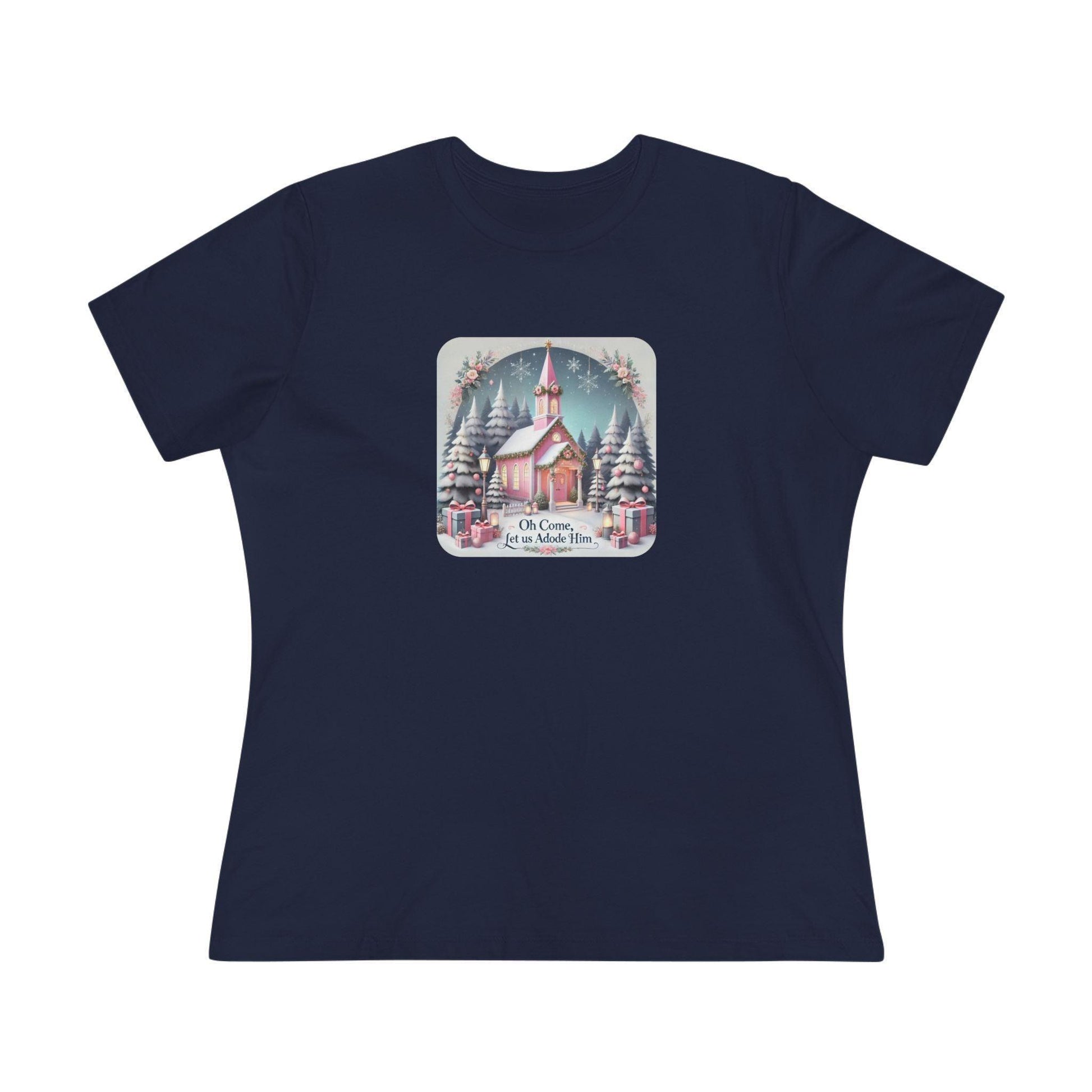 💖⛪ Pink Church - Oh Come, Let Us Adore Him ❄️🎁 - Women's Softstyle Tee - Whippie's