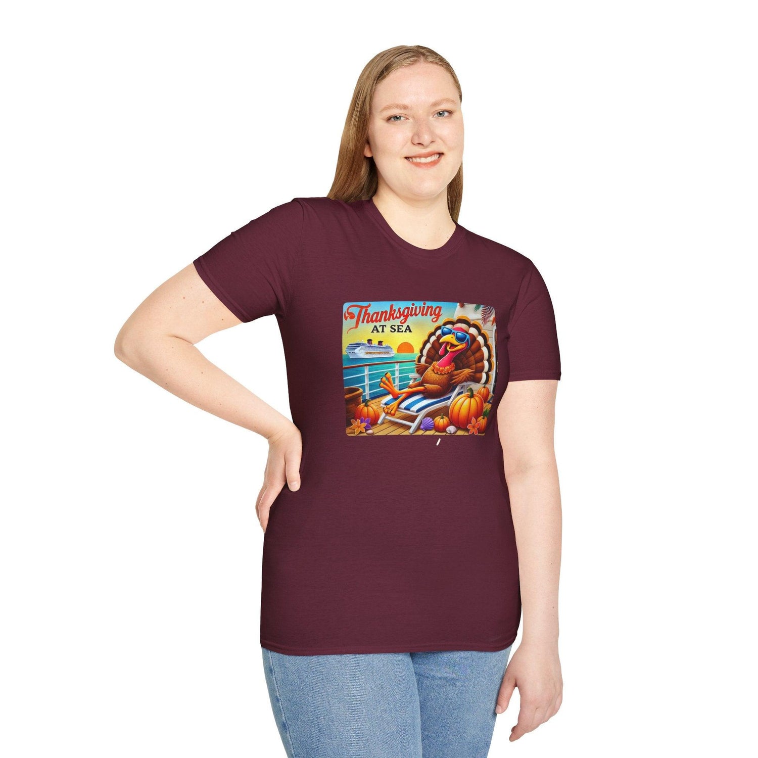 Turkey on Vacation - Gobble 'til You Wobble on the Open Seas! 🦃🚢 Unisex T-Shirt 🍂 - Whippie's