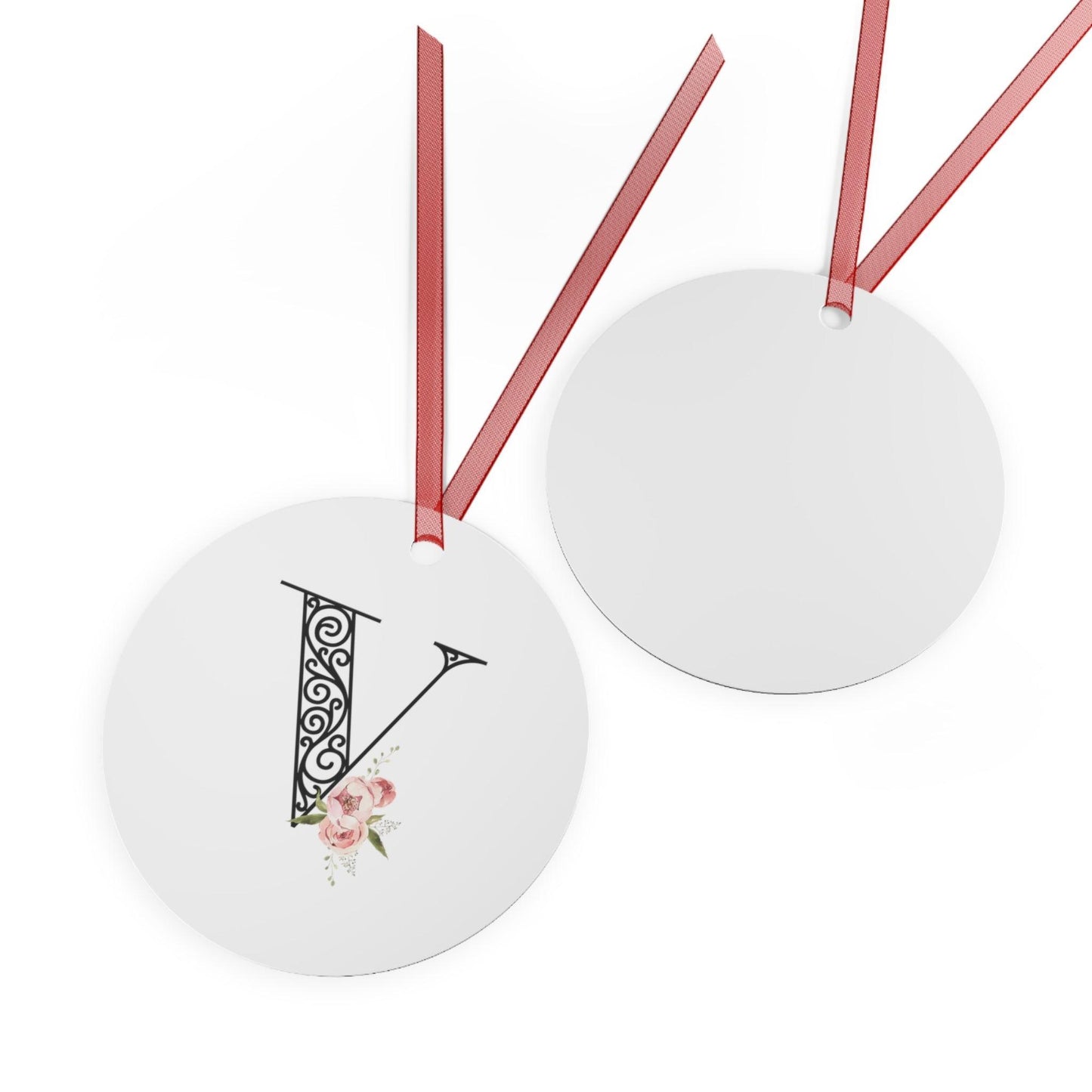 Floral Letters: Letter V - Metal Christmas Ornament - Whippie's