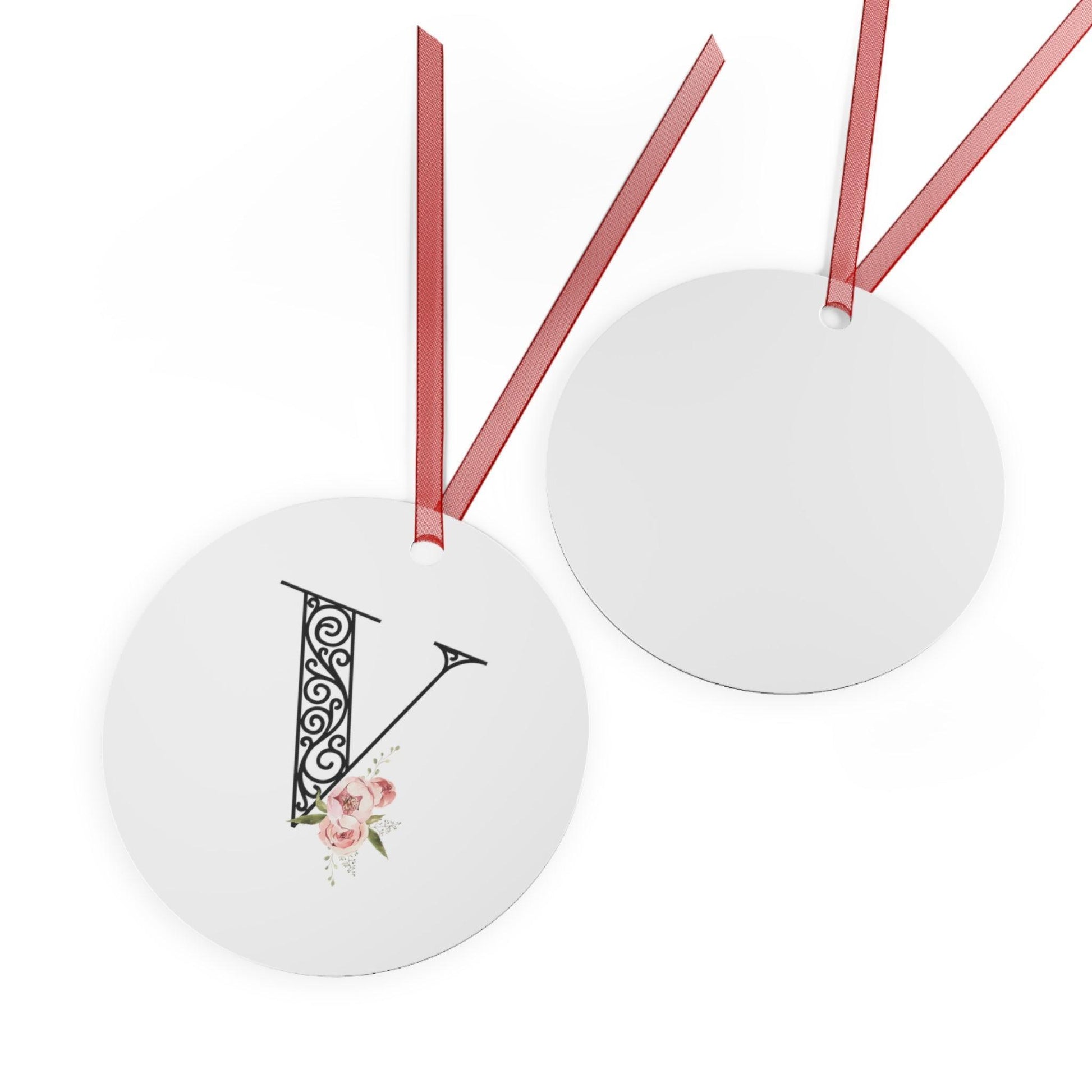 Floral Letters: Letter V - Metal Christmas Ornament - Whippie's