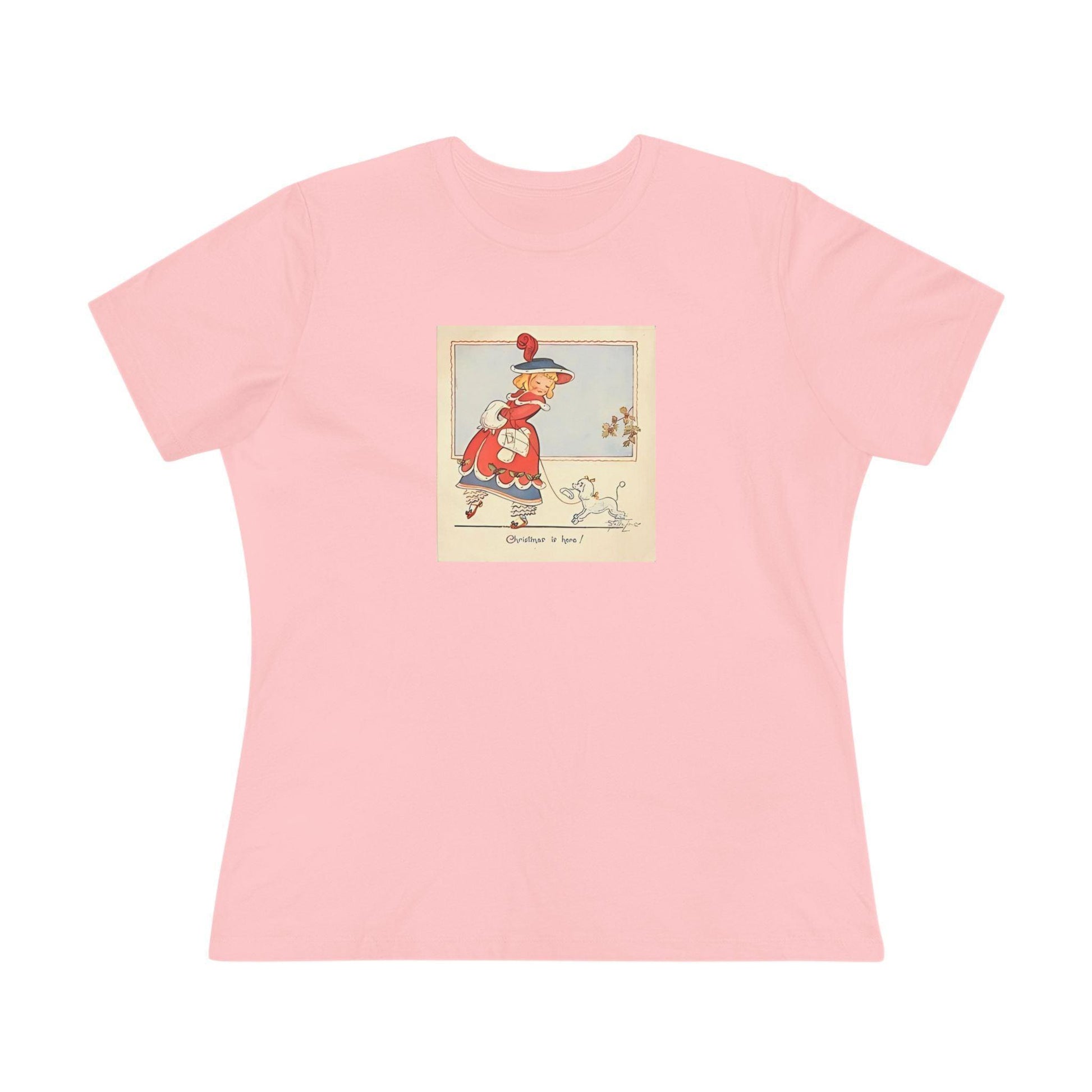 Christmas is Here - Vintage Girl with Poodle - Women's Softstyle Tee - Whippie's