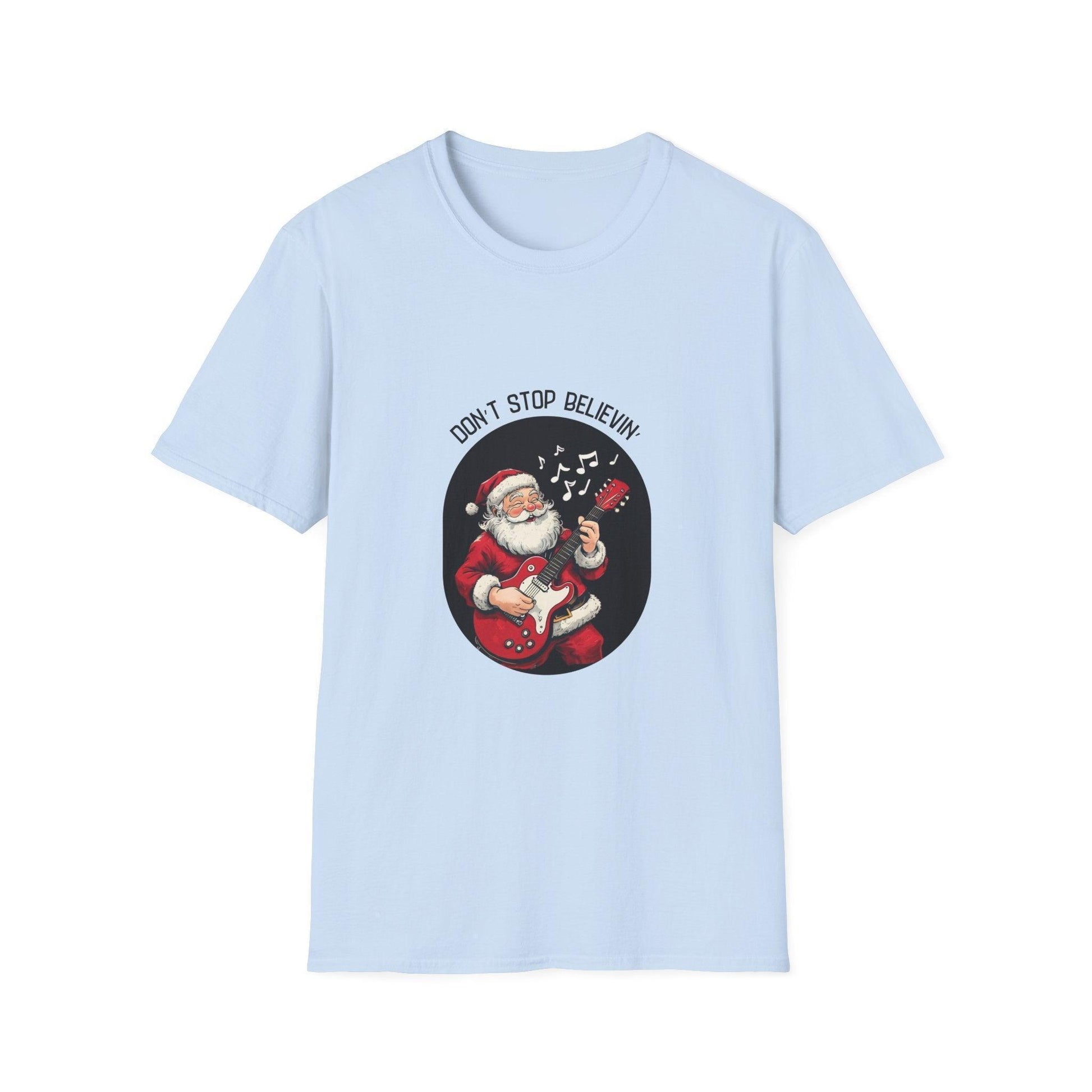 Don't Stop Believin': Santa's Rockin' Christmas Cheer! 🎅🎸🎄 - Unisex Softstyle T-shirt - Whippie's