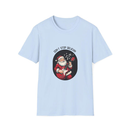Don't Stop Believin': Santa's Rockin' Christmas Cheer! 🎅🎸🎄 - Unisex Softstyle T-shirt - Whippie's