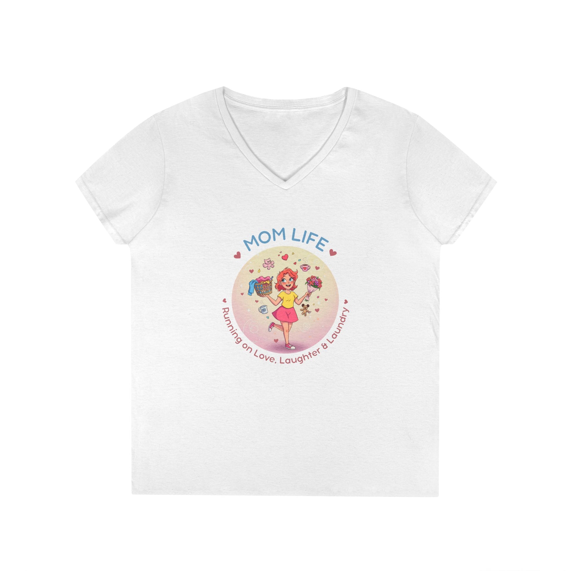 Mom Life: Running on Love, Laughter & Laundry V-Neck T-Shirt - Whippie's